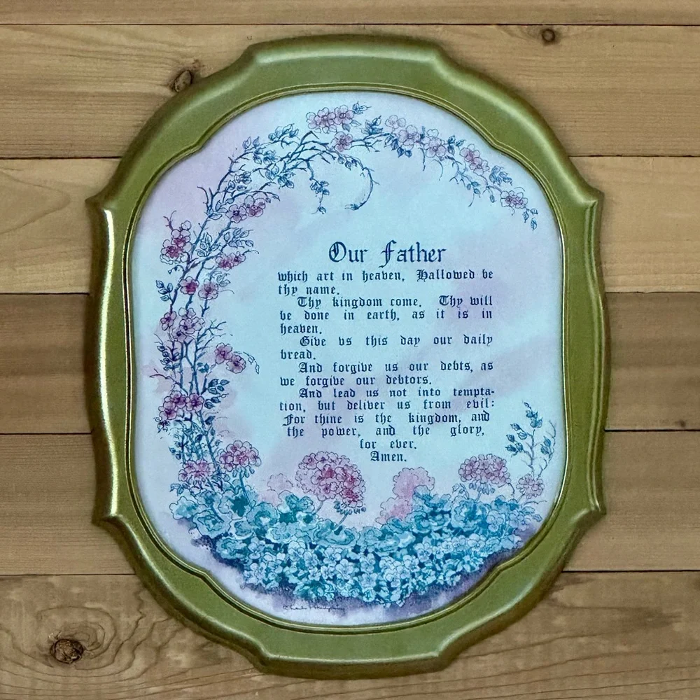⁠Vintage Home Interiors Our Father Lord's Prayer Framed Glass Art C Humphrey⁠